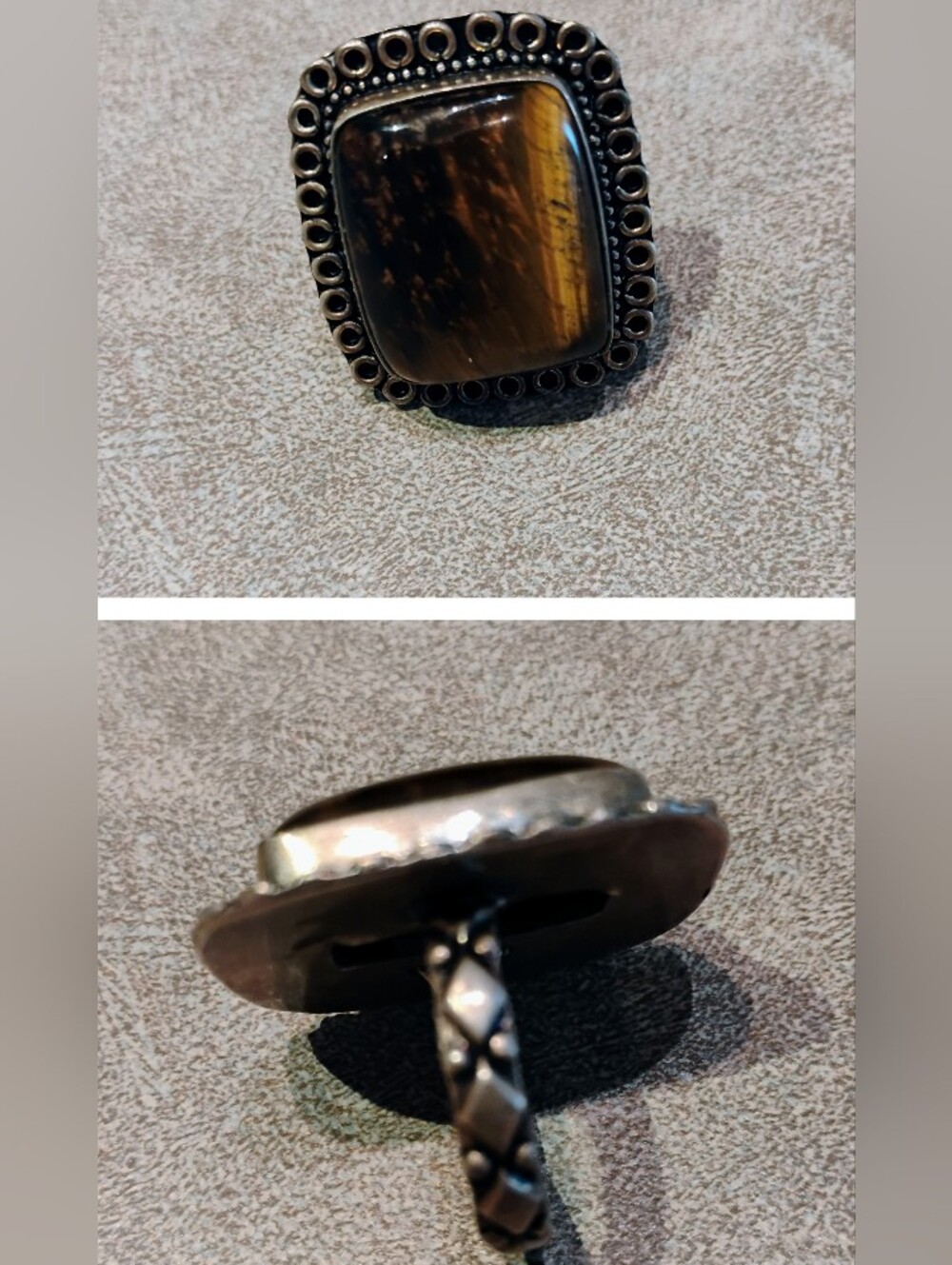 Gorgeous Sterling Silver Plated Tiger's Eye Stone Ring Size 8